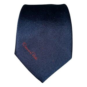 Vtg Oscar de la Renta Mens Tie Navy Blue w/ Red Speckles Logo Necktie 58x3” USA